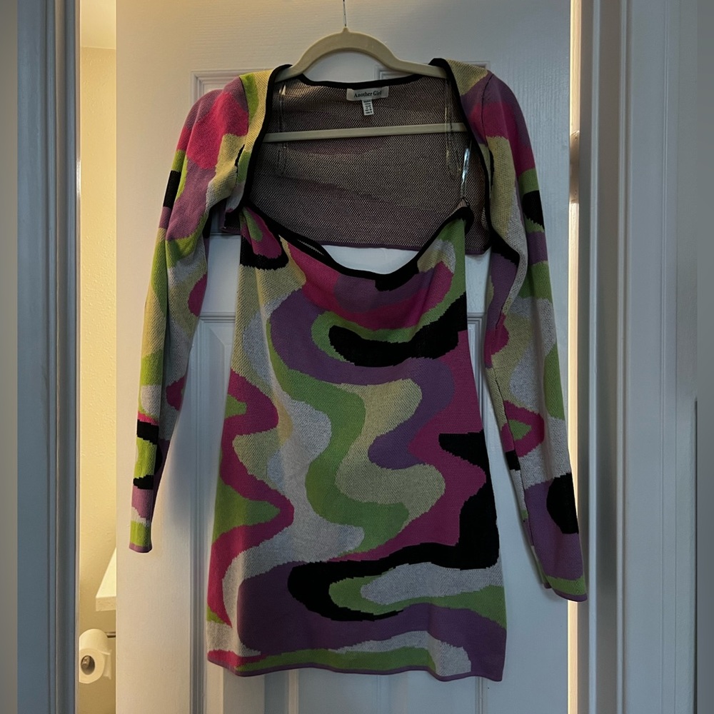 Another Girl Psychedelic Knit Bandeau Mini Dress and Bolero Size Medium
